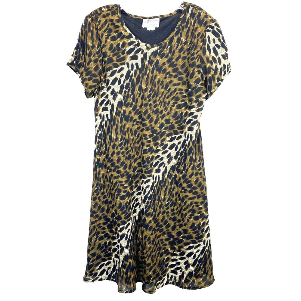 Jeffrey Dara Womens Dress 14 Gold Black Animal Print Vintage Lined Party Shimmer